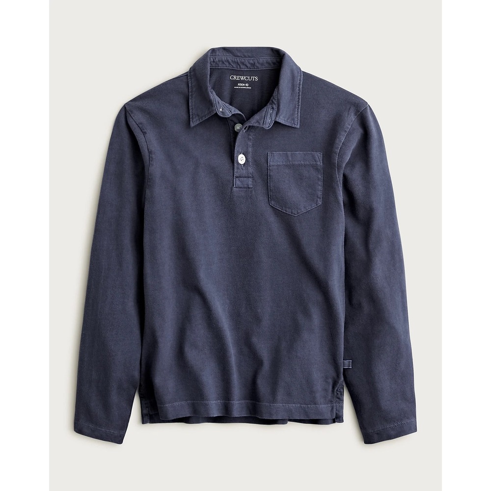 Crewcuts J.Crew Boys Navy Blue Long Sleeve Cotton Jersey Polo‎ Shirt Size 14 XXL